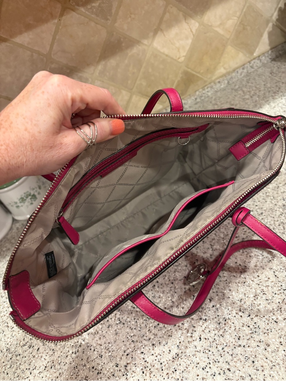 Michael Kors Marilyn Medium Saffiano Leather Tote in a vibrant pink With Wallet - Picture 6 of 13